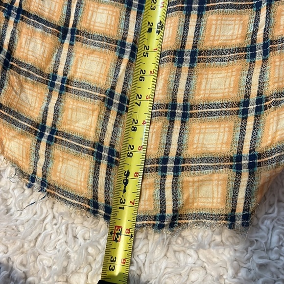 Free People Yellow Grunge Plaid Button Down Shirt Tunic raw hem👠 - Picture 10 of 11